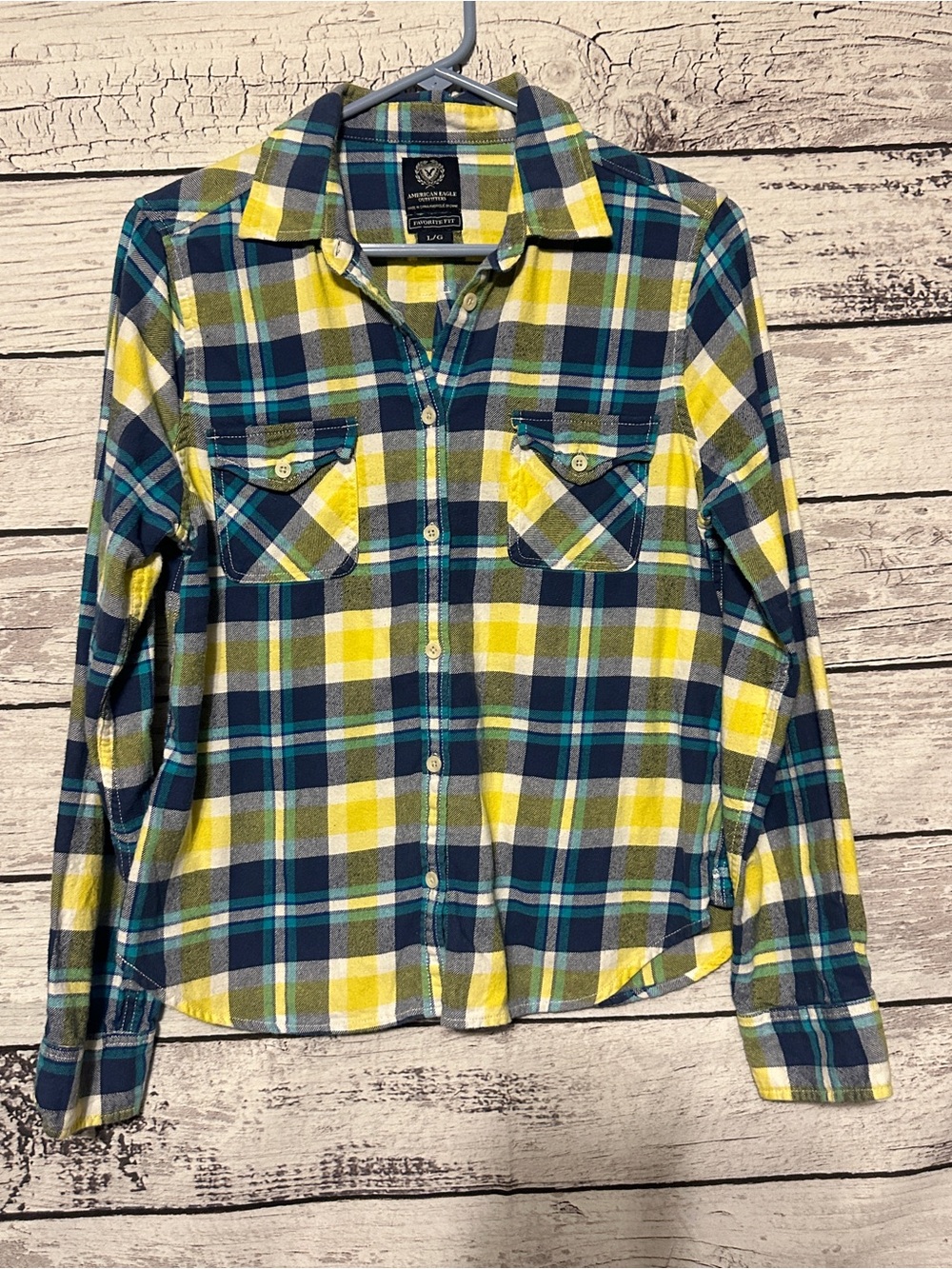 American Eagle Favorite Fit Plaid Flannel Button Down Shirt Large